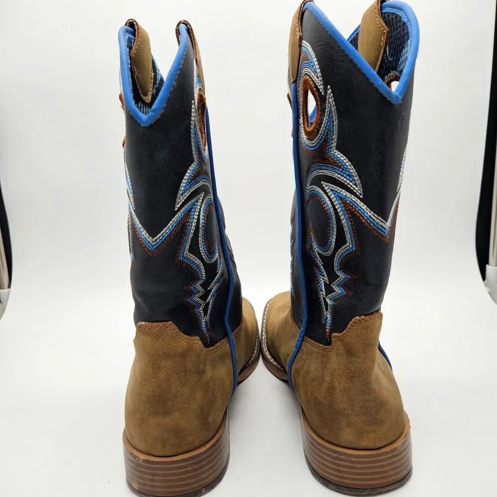 Twister Kids' Size 3 Square-Toe Brown & Blue Cowboy Western Boots Toddler